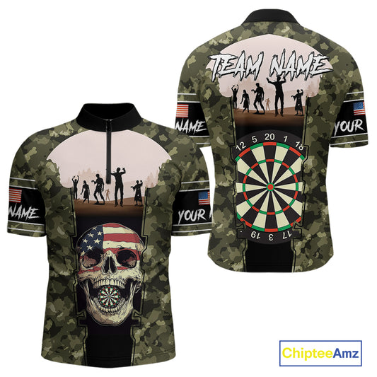 Camo US Flag Skull Skeleton Silhouette Dart Shirts For Men, Custom Dart Jerseys NYN0046