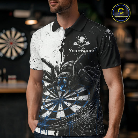 Personalized Black & Blue Dripping Spider Men Dart Polo Shirts Custom Dart League Jerseys NYN2097