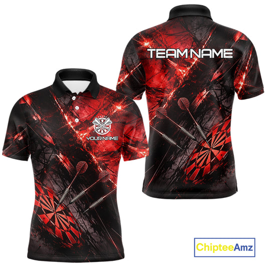 Personalized Black & Red Grunge Dartboard & Arrow Men Darts Polo Shirt Custom Dart Team Jersey NYN2618