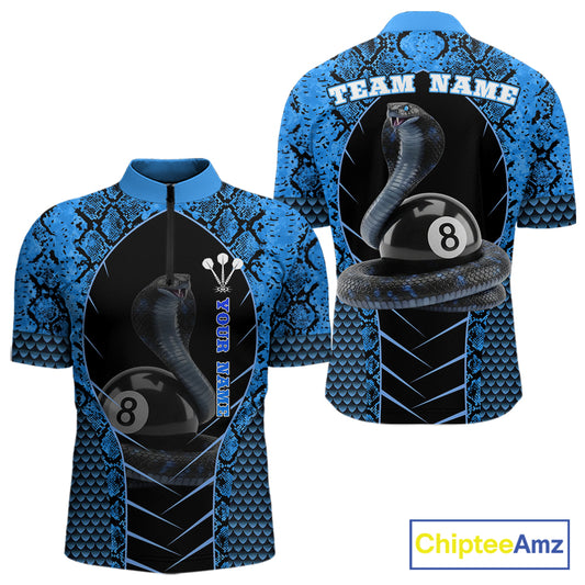 Personalized Cobra Snake Men Billiard Team Shirt Blue 8 Ball Billiard Polo & 1/4 Zip Attire NYN2365