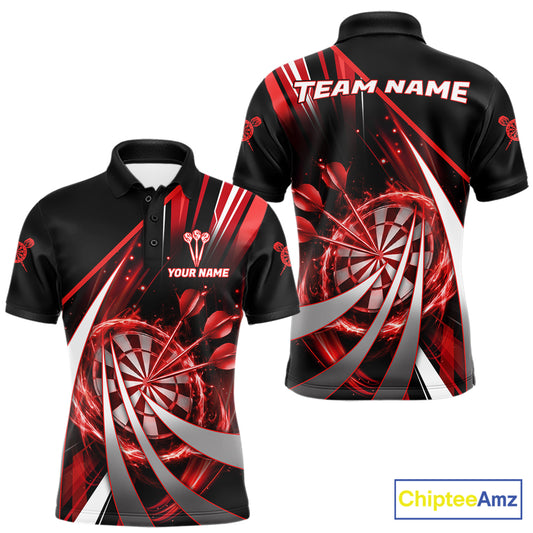 Custom Red Flaming Dartboard & Arrow Men Darts Polo & 1/4-Zip Shirts Dart Team Jerseys NYN2800