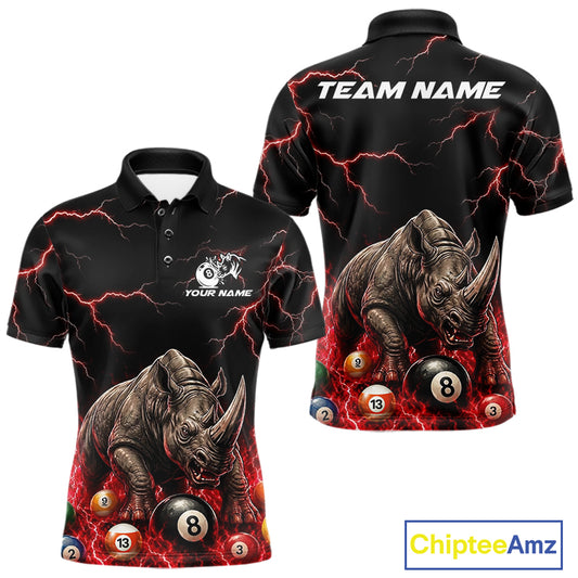 Funny rhino billiard 8 ball pool shirt for men custom thunder lightning billiard jersey red