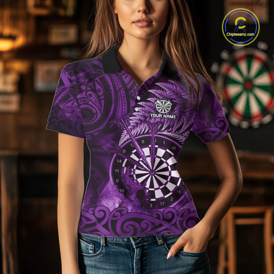Personalized Fern Leaves Purple Fire Tribal Dart Polo Shirts For Women Dart Team Jerseys NYN2191