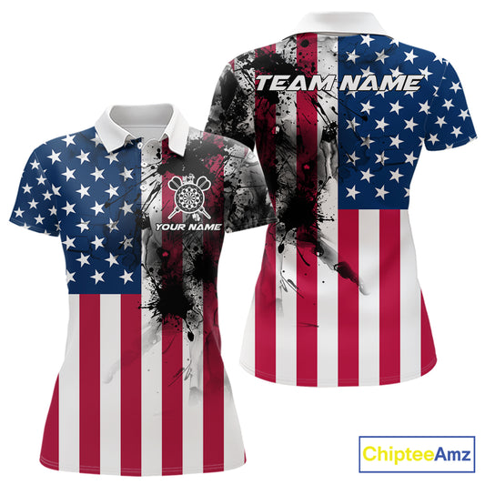 Personalized American Flag Black Splatter Dart Polo Shirts For Women Custom Dart Team Jerseys NYN2711