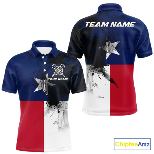 Personalized Texas Flag Black Splatter Dart Polo Shirts For Men Custom Dart Team Jerseys NYN2712