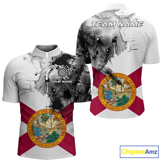 Personalized Florida Flag Black Splatter Dart 1/4-Zip Shirts For Men Custom Dart Team Jerseys NYN2713