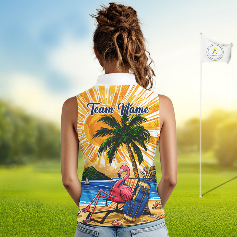 Funny Flamingo Womens Golf Sleeveless Polo Shirt Custom Summer Tropical Golf Team Clothing Golf Gifts NYN3262