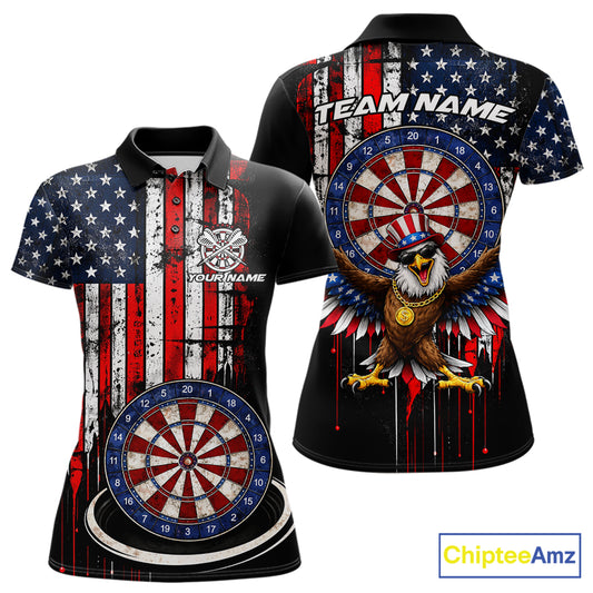 Custom Funny Rich Eagle Grunge US Flag Darts Polo Shirts For Women Patriotic Darts Team Jerseys NYN2757