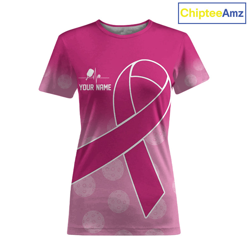 Pink ribbon pickleball tshirt for women breast cancer pickleball apparel