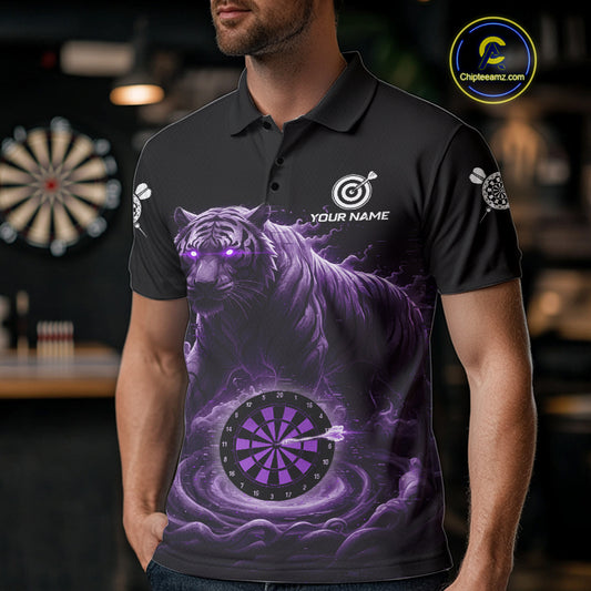 Custom Purple Smokes Funny Tiger Dartboard Men Darts Polo Shirt, Outfits Dart Jerseys NYN1810