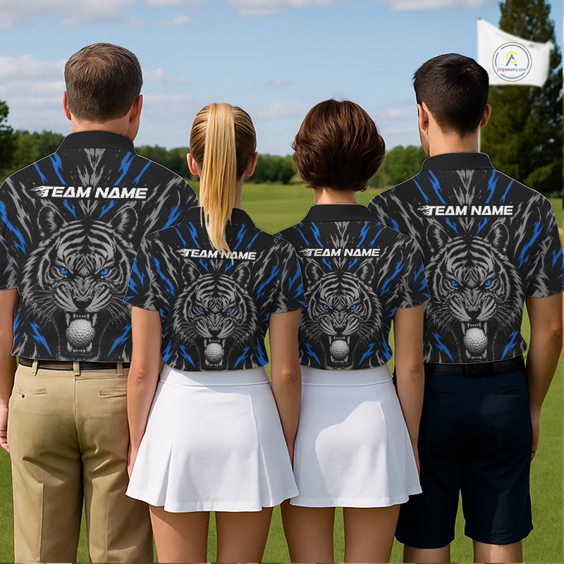 Custom Blue And Grey Tiger Golf Ball Team Attire Funny Golf Polo Golf Shirts For Men NYN3994