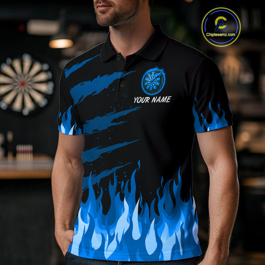 Custom Blue Flames Phoenix Dartboard Dart Polo Jersey For Men Dart Tournament Team Shirts NYN0983