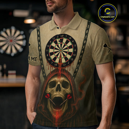 Custom Red Dripping Skull Halloween Dart Polo Shirt For Men Hallow's Eve Dart Team Jersey NYN1456