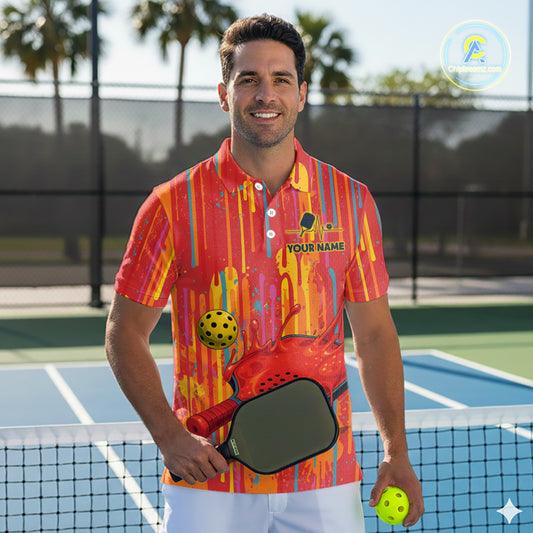 Custom Dripping Pickleball Paddle & Ball Jerseys Men Splashed Colorful Pickleball Shirt NYN2223