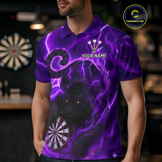 Custom Smoke Tiger Lightning Purple Dartboard Dart Men Polo Jerseys Funny Dart Shirts NYN1734