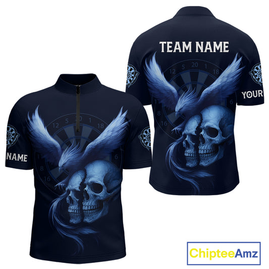 Darts Shirt For Men Personalized Eagle Skull Dartboard Dart Team Jerseys | Blue NYN1153