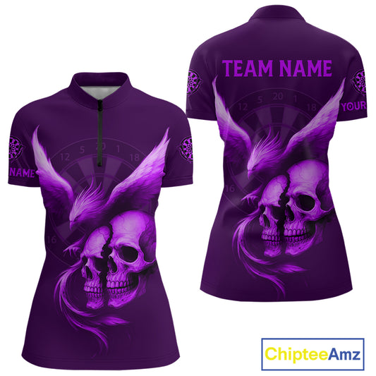 Darts Shirt For Women Personalized Eagle Skull Dartboard Dart Team Jerseys | Purple NYN1155