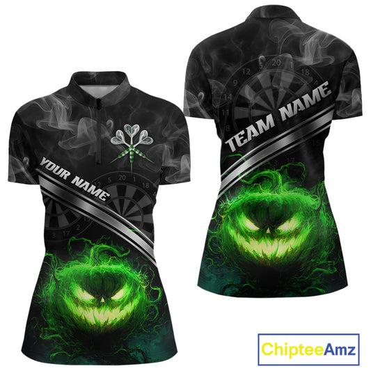 Halloween Women Darts Shirt Personalized Green Pumpkin Dartboard, Halloween Dart Jerseys NYN1164