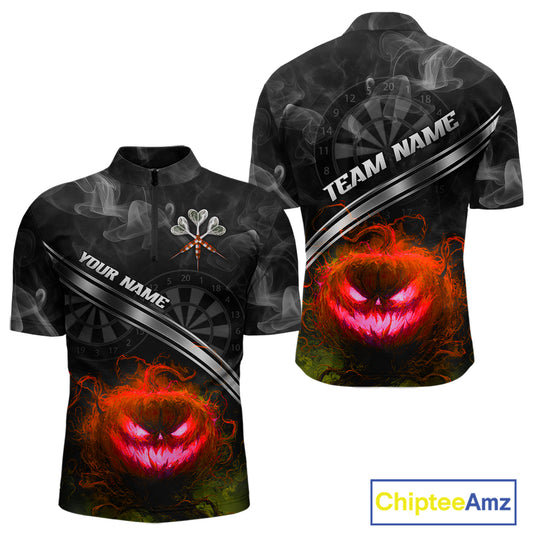 Halloween Men Darts Shirt Personalized Red Pumpkin Dartboard, Halloween Dart Jerseys NYN1165