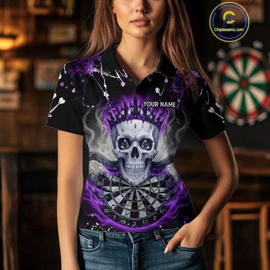 Grey Purple Smoke Crown Skull Dartboard Custom Women Polo Dart Shirt Splatter Dart Jerseys NYN1772