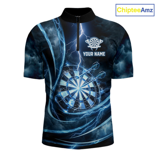 Personalized Thunder Darts Polo & 1/4-Zip Shirt For Men Lightning Dark Blue Dart Attire Jerseys NYN2955