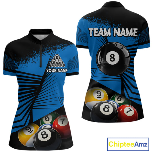 Custom 8 Ball Cue Billiards Polo & Quarter-Zip Jersey Women's Pool Billiard League Jersey NYN2313