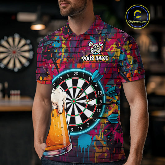 Custom Beers & Dartboard Graffiti Funny Darts Polo Shirt For Men Colorful Dart Jerseys NYN1864