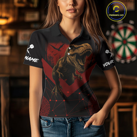 It's In My DNA Custom Red Dinosaur Dart Polo Shirt For Women US Flag Dart Jerseys NYN1365