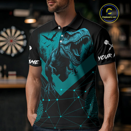 It's In My DNA Custom Turquoise Dinosaur Dart Polo Shirt For Men US Flag Dart Jerseys NYN1366