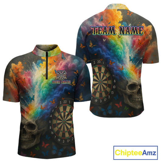 Custom Colorful Smoke Skull Dartboard Men Dart Shirt Outfits Butterflies Dart Jerseys NYN1063