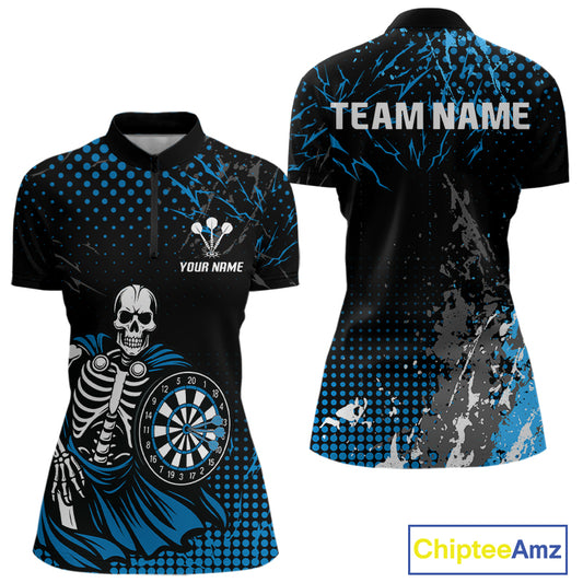 Black Blue Dartboard Skeleton Grunge Women's Darts Shirt - Custom Name For Players NYN0567