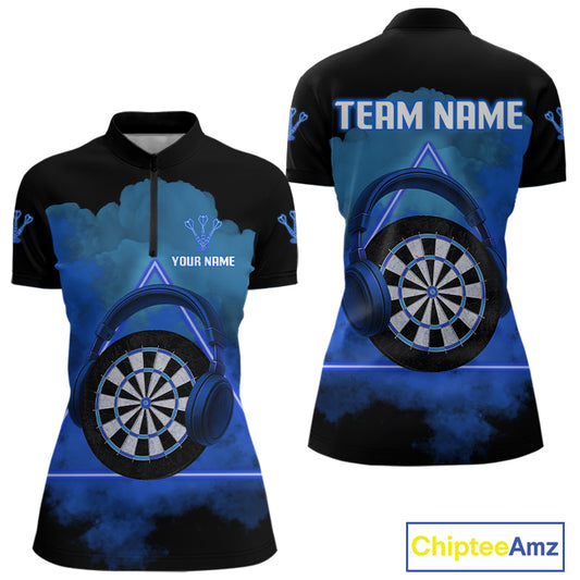 Azure Smoke Headphones Dartboard Funny Darts Shirt For Women - Custom Team Jersey NYN0580
