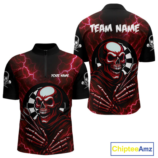 Thunder Lightning Skeleton Dartboard Red Darts Shirt For Men - Custom Name & Team NYN0592
