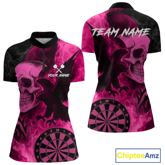 Darts Shirt For Women Personalized Flame Eagle Dartboard Dart Team Jerseys | Pink NYN1158
