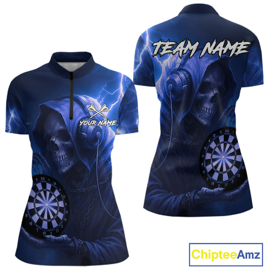 Custom Funny Skull Darts Shirt For Women Personalized Blue Dartboard Dart Team Jerseys NYN1160