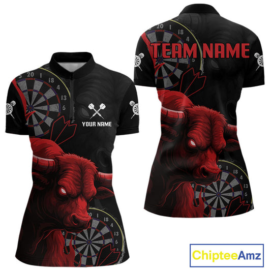 Red Ferocious Bull Grunge Dartboard Darts Shirt For Women - Custom Name & Team Jersey NYN0611