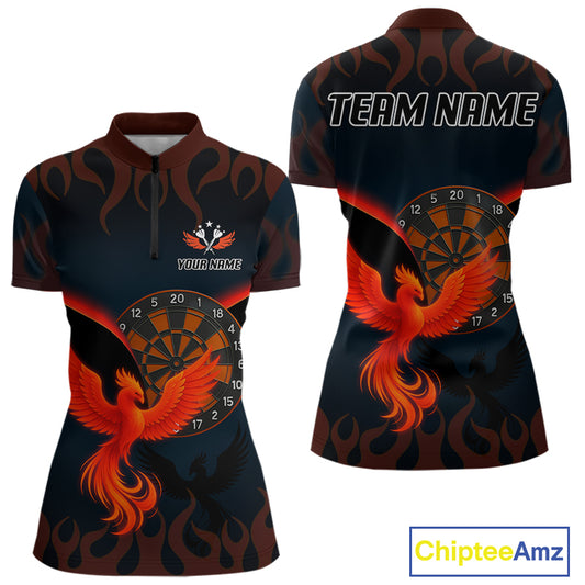 Phoenix Flame Dartboards Women's Darts Shirt - Custom Name & Team Jersey | Opt1 - Orange NYN0636