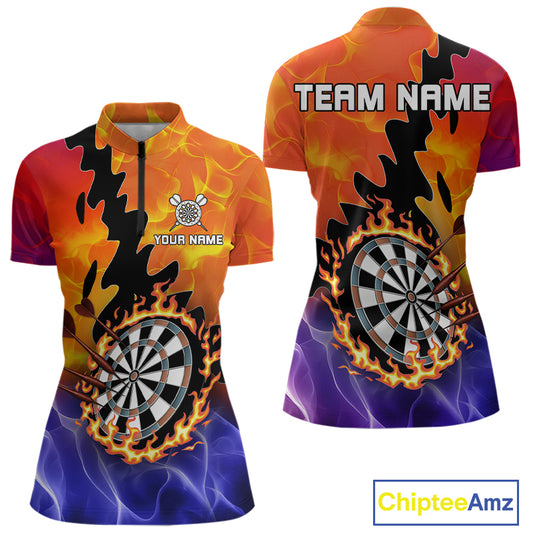 Flaming Dartboard Multi Color Darts Shirt For Women - Personalized Name For Players NYN0682