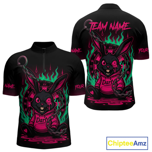 Flaming Rabbit & Pink Dartboard Darts Shirt For Men - Custom Name & Team Jersey NYN0593