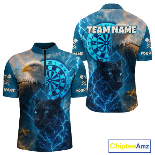 Custom Darts Shirt For Men Lightning Eagle Panther Dartboard Dart Team Jerseys | Blue NYN1150