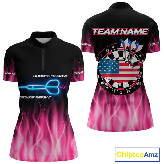 US Flag Dartboard & Dart Arrows Custom Flaming Darts Shirt For Women | Opt1 - Pink NYN0676