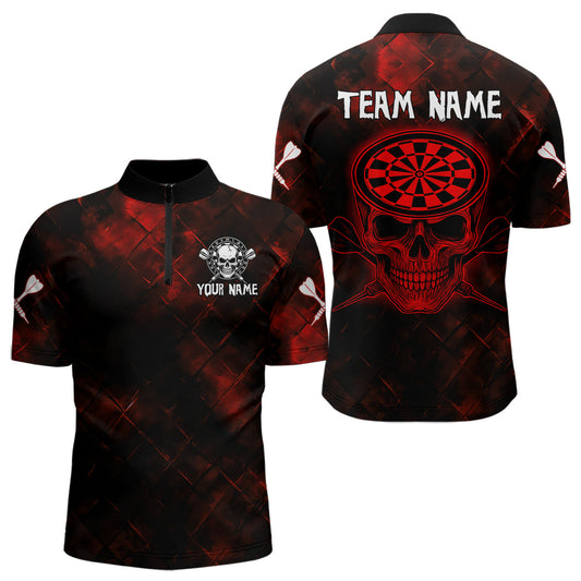 Men's Custom Darts Team Shirt - Skull & Dartboard Graphic With Grunge Red Pattern NYN0320