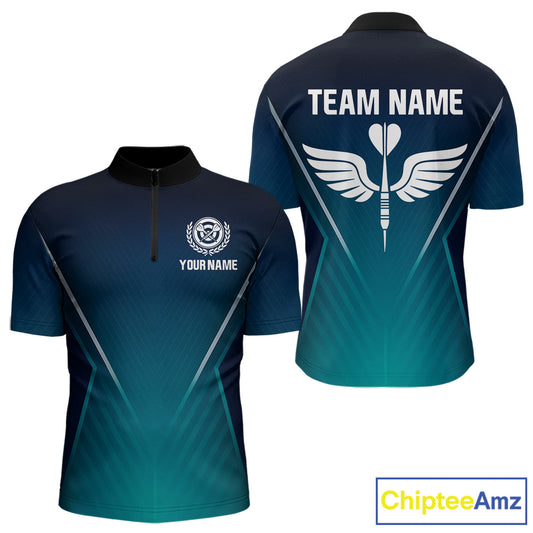Men's Custom Darts Shirt - Crimson Wings Dart Arrrow With Gradient Blue Pattern NYN0328