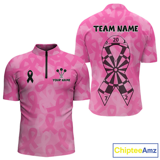 Ribbons Dartboard Custom Pink Darts Shirt For Men - Personalized Name For Players NYN0675