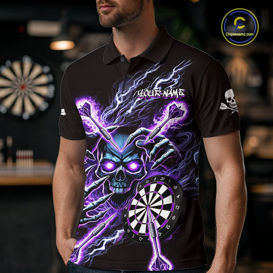 Personalized Purple Skeleton Thunder Lightning Men Dart Polo Shirt Skull Dart Jerseys NYN2119