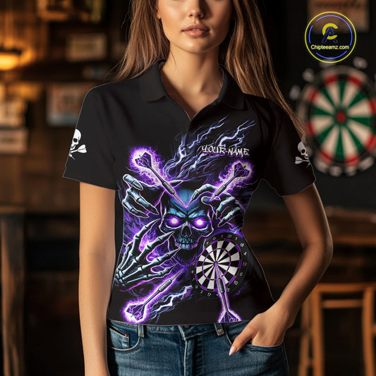 Personalized Purple Skeleton Thunder Lightning Women Dart Polo Shirt Skull Dart Jerseys NYN2119