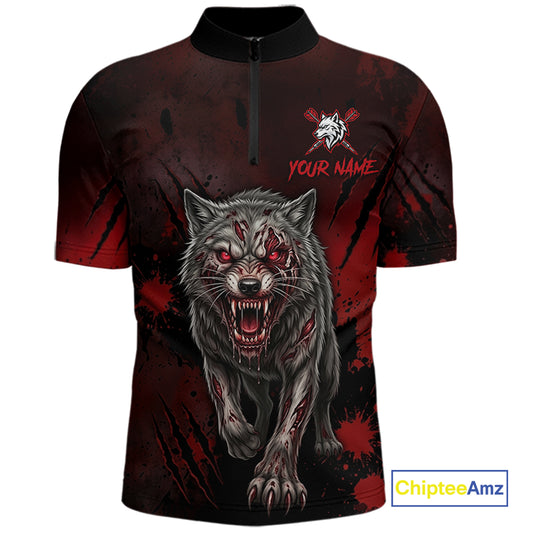 Black And Red Claws Wolfs Darts Shirt For Men Custom Thunder Lightning Team Darts Jersey NYN3039