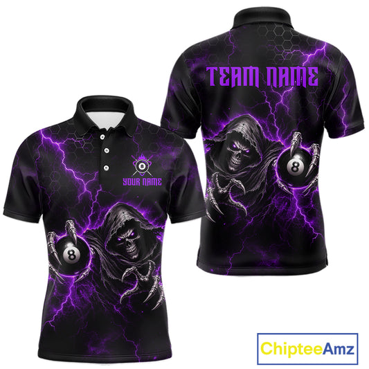 Custom Purple Grim Reaper Thunder 8 Ball Pool Billiard Shirt For Men, Billiard Team Jersey NYN3780