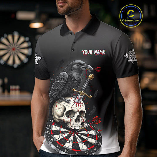 Dark Ravens Red Cracked Dartboard Custom Men Darts Polo Shirt Skull Gothic Dart Jerseys NYN1942