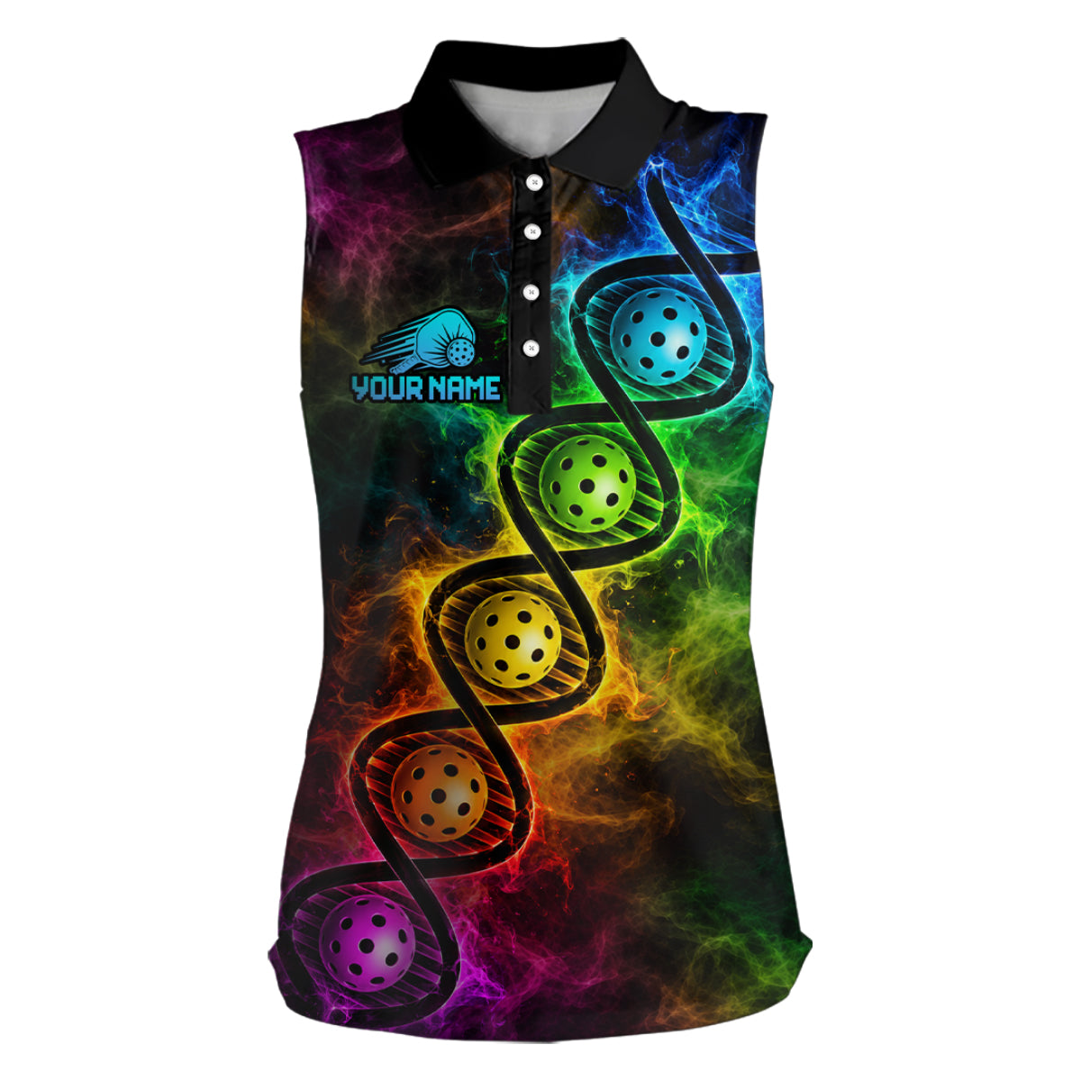 Custom Colorful Smoke Dna Pickleball Ball Sleeveless Polo Pickleball Shirt For Women Dna Pickleball Team Uniform NYN4113
